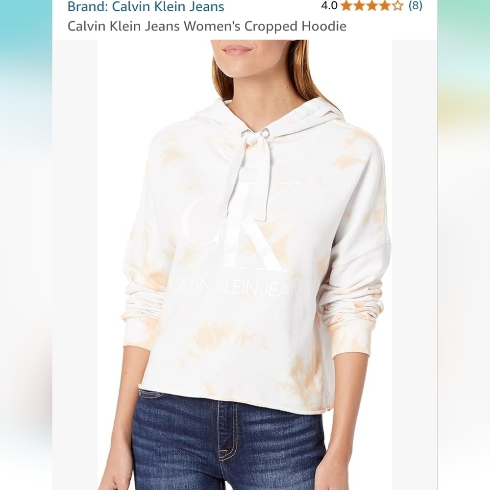 Calvin Klein Cream Crop Tie Front Hoodie Sz Medium